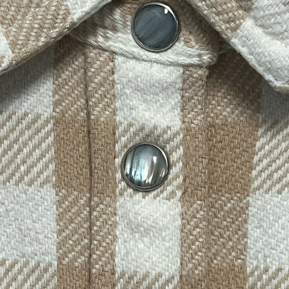 J. Crew Tan Checkered Pearl Snap Cotton Women's Button Down Shacket Shirt